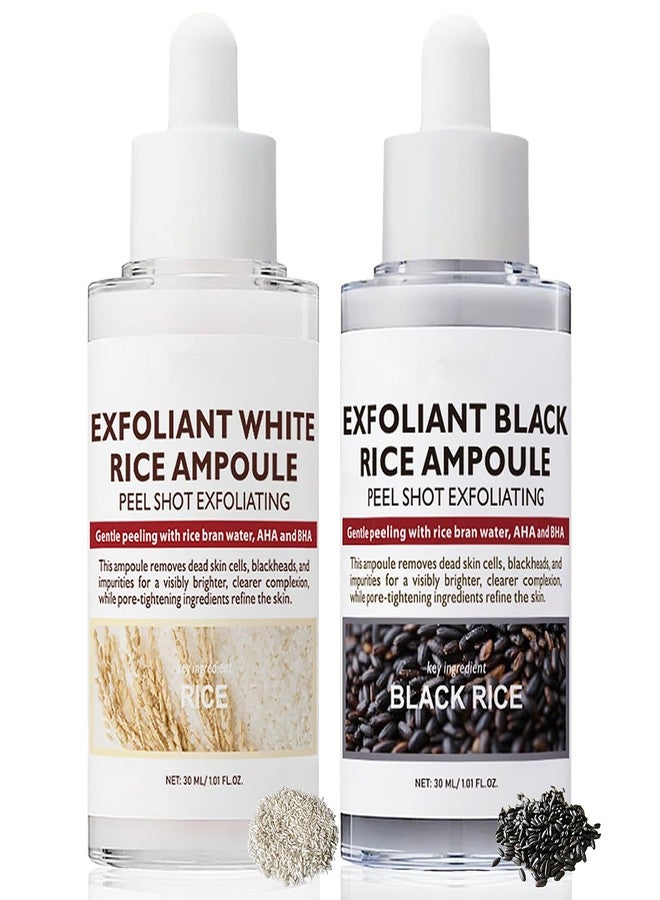 Loobexery 2PCS Rice Exfoliating Ampoule Set, Black & White Rice Peel Shot Glow Rice Ampoule Duo, Gentle Peel + Pore Minimizing & Deep Hydration for All Skin Types - Image 1